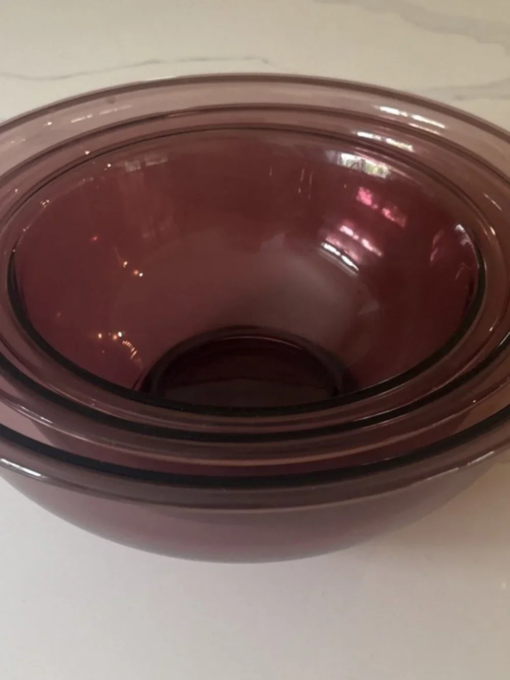 Vintage Pyrex Vision Set of 3 Purple Cranberry Nesting Mixing Bowls 322 323 325